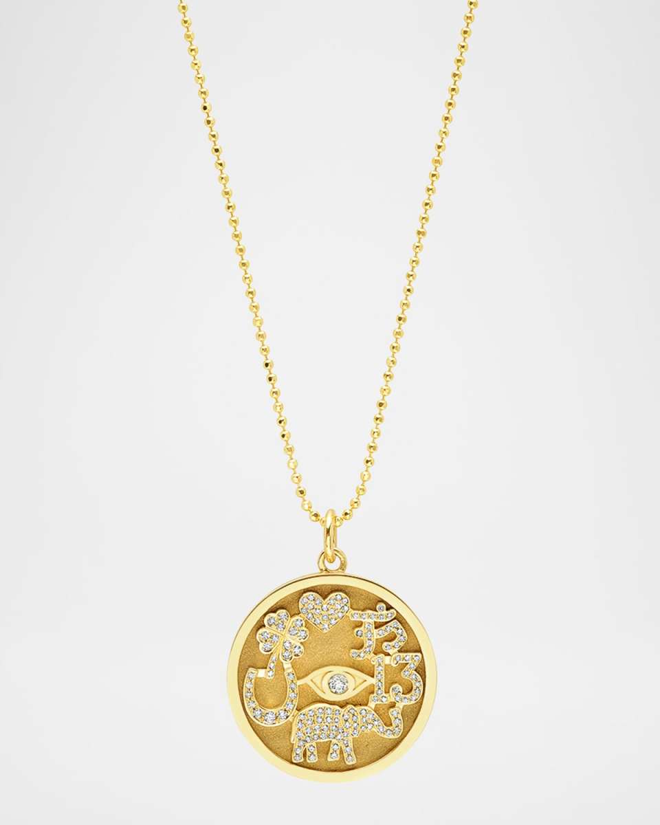 18K Yellow Gold Good Luck Necklace with Diamond Pave